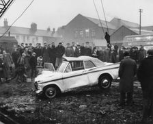 Sunbeam Rapier car accident, Kilnhurst, South Yorkshire, 1964. Creator: Michael Walters