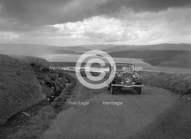 Sunbeam saloon of AA Smith competing in the RSAC Scottish Rally, 1934. Artist: Bill Brunell.