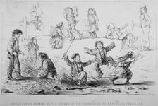 Sunday morning on the ground of the Farringdon Street extension, Field Lane City of London, 1865. Artist: Anon