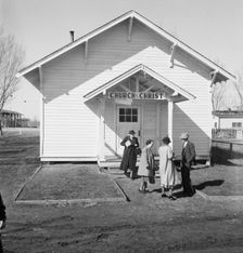 Sunday morning service, Tranquillity, California, 1938. Creator: Dorothea Lange