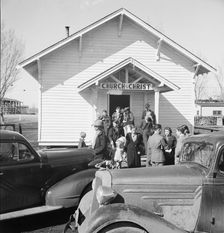 Sunday morning service, Tranquillity, California, 1938. Creator: Dorothea Lange