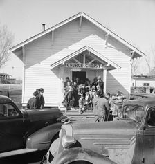 Sunday morning service, Tranquillity, California, 1938. Creator: Dorothea Lange