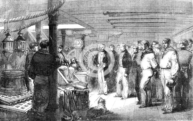 Sunday Morning Service in the Baltic Fleet, 1856.  Creator: W Thomas.