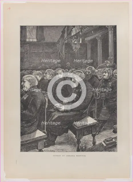Sunday at Chelsea Hospital (from "The Graphic," vol. 3), February 18, 1871. Creators: Hubert von Herkomer, Unknown.