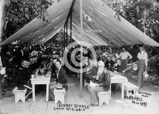 Sunday dinner, Camp McKibbin, Marshall Hall, 1893. Creator: William Cruikshank.