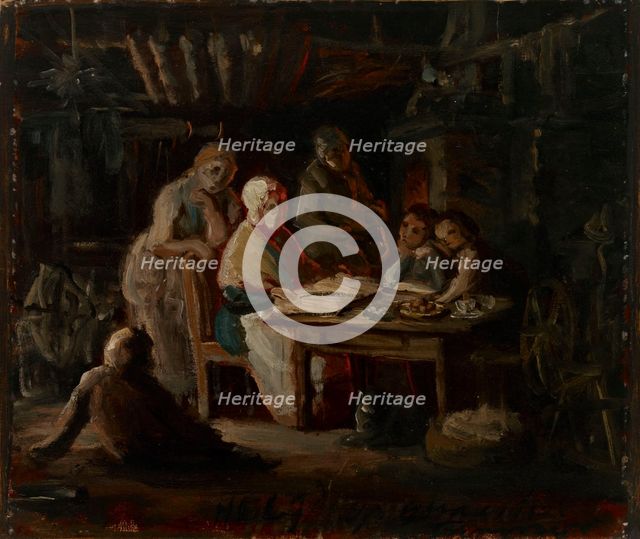 Sunday evening at Grandma's (Grandma's birthday), sketch, 1861. Creator: Robert Wilhelm Ekman.