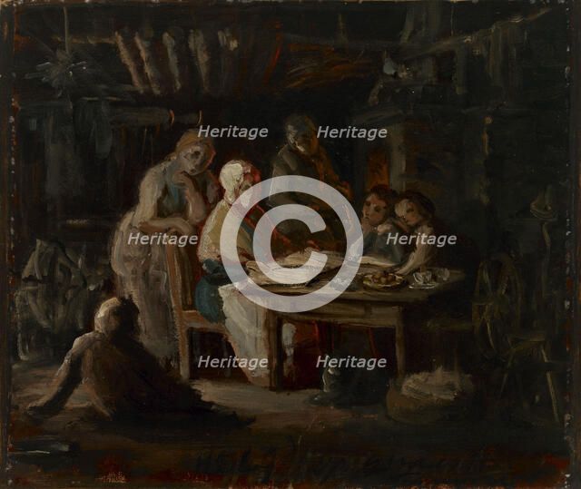 Sunday evening at Grandma's (Grandma's birthday), sketch, 1861. Creator: Robert Wilhelm Ekman.