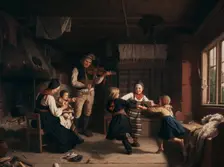 Sunday Evening in a Farmhouse in Dalarna, 1860. Creator: Amalia Lindegren