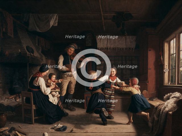 Sunday Evening in a Farmhouse in Dalarna, 1860. Creator: Amalia Lindegren.
