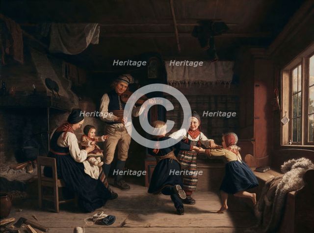 Sunday Evening in a Farmhouse in Dalecarlia, 1860. Creator: Amalia Lindegren.
