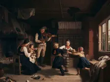 Sunday Evening in a Farmhouse in Dalecarlia, 1860. Creator: Amalia Lindegren
