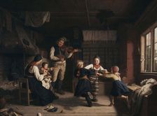 Sunday Evening in a Farmhouse in Dalecarlia, 1860. Creator: Amalia Lindegren