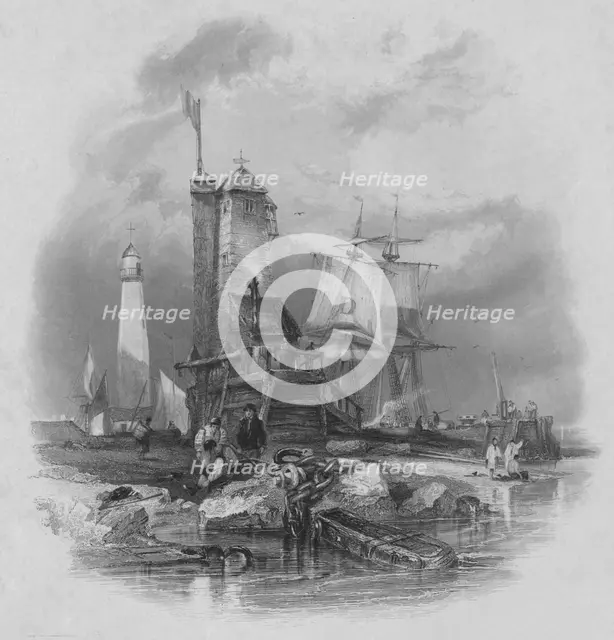 'Sunderland: the light house on the south pier', 1836. Artist: Edward Francis Finden.