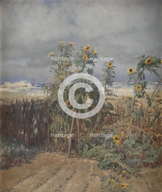 Sunflowers on a Beach, 1893. Creator: Thorvald Niss.