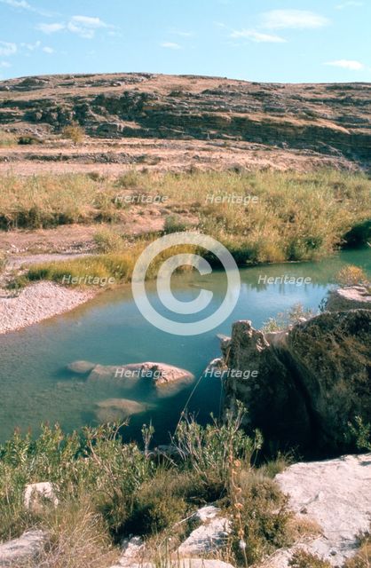 Sunken Assyrian sculpture, Bavian, Iraq, 1977. Creator: Vivienne Sharp.