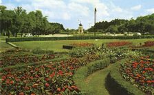 Sunken garden at the entrance to Hermann Park, Houston, Texas, USA 1955