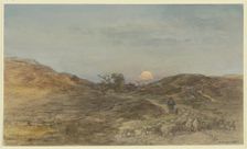 Sunken way with a flock of sheep at sunset, 1881. Creator: Anton Burger