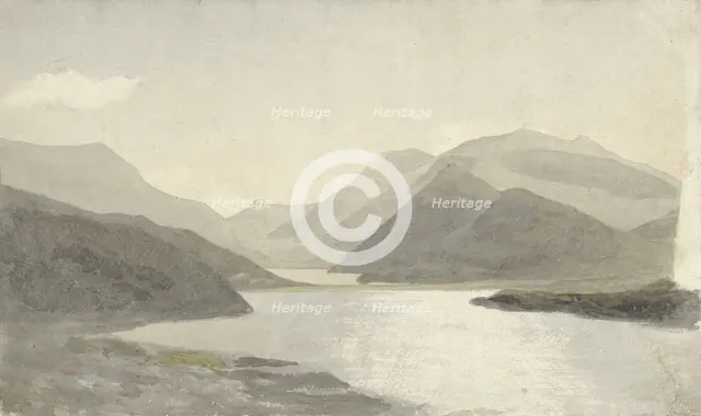 Sunlight over a Lake near Snowdon, Llanberis, North Wales, 1800-1810. Creator: Cornelius Varley.