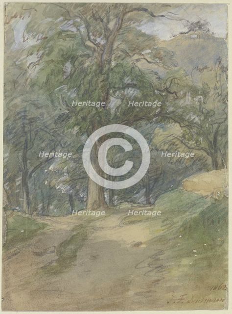 Sunny forest path, 1862. Creator: Jakob Dielmann.