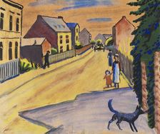 Sunny street with a dog , 1911. Creator: Macke, August (1887-1914)