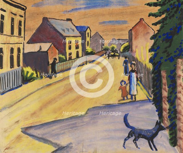 Sunny street with a dog , 1911. Creator: Macke, August (1887-1914).