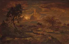 Sunset near Arbonne, ca. 1860-65. Creator: Theodore Rousseau