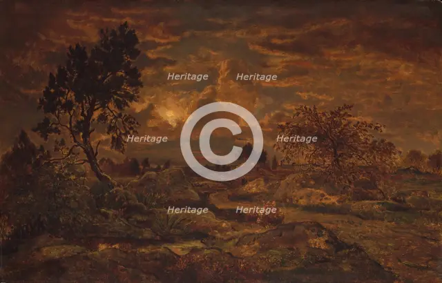 Sunset near Arbonne, ca. 1860-65. Creator: Theodore Rousseau.