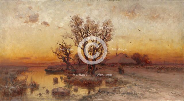 Sunset over a Ukrainian Hamlet, 1915. Artist: Klever, Juli Julievich (Julius), von (1850-1924)