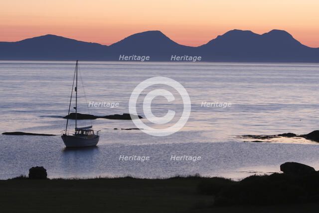 Sunset over Jura seen from Kintyre, Argyll and Bute, Scotland.