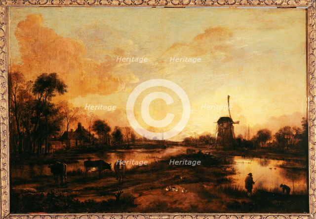 Sunset over the Issel, c.1645. Creator: Aert van der Neer.