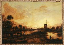 Sunset over the Issel, c.1645. Creator: Aert van der Neer