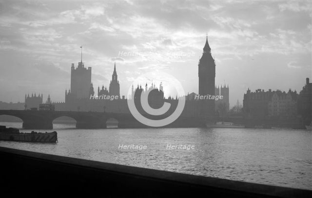 Sunset over the Palace of Westminster, London, c1945-c1965 Artist: SW Rawlings