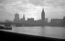 Sunset over the Palace of Westminster, London, c1945-c1965 Artist: SW Rawlings