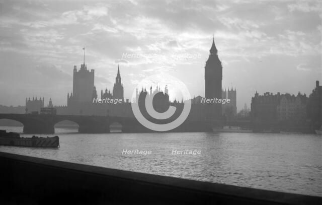Sunset over the Palace of Westminster, London, c1945-c1965 Artist: SW Rawlings