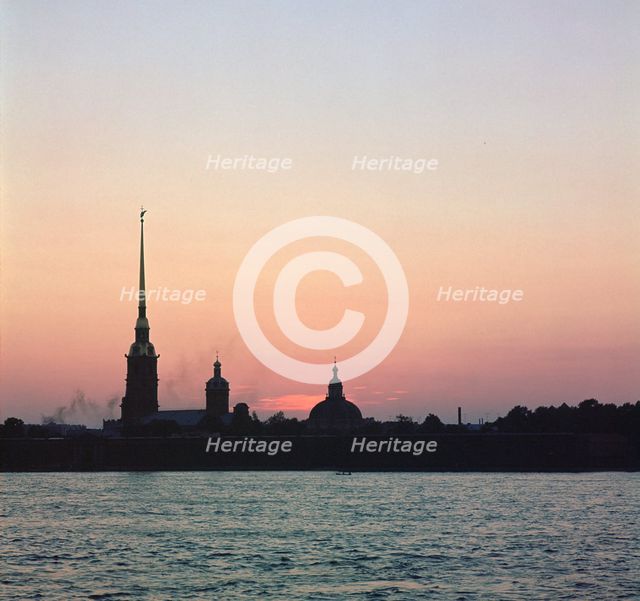 Sunset over the River Neva in St Petersburg. Artist: Unknown