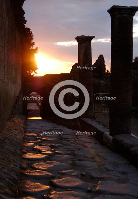 Sunset on a cobbled street, Pompeii, Italy, 2009. Creator: LTL.