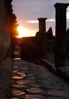 Sunset on a cobbled street, Pompeii, Italy, 2009. Creator: LTL