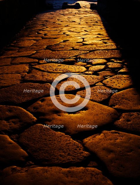 Sunset on a cobbled street, Pompeii, Italy, 2009. Creator: LTL.