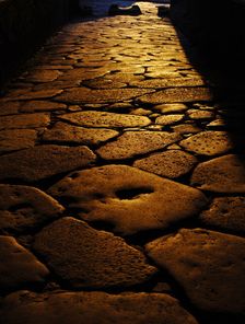 Sunset on a cobbled street, Pompeii, Italy, 2009. Creator: LTL