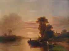 Sunset on a River, with Windmill and Cottage 1848, (1938). Artist: Salomon Leonardus Verveer