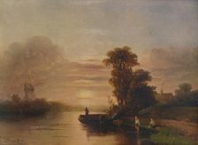 Sunset on a River, with Windmill and Cottage 1848, (1938). Artist: Salomon Leonardus Verveer
