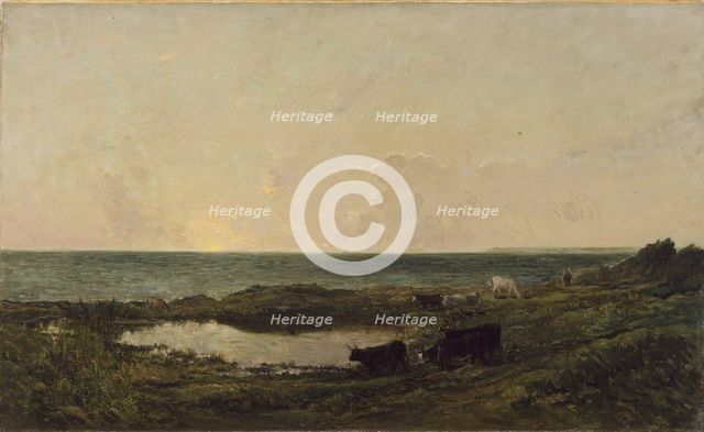 Sunset on the Coast at Villerville, 1855, with later retouching by the artist. Creator: Charles Francois Daubigny.