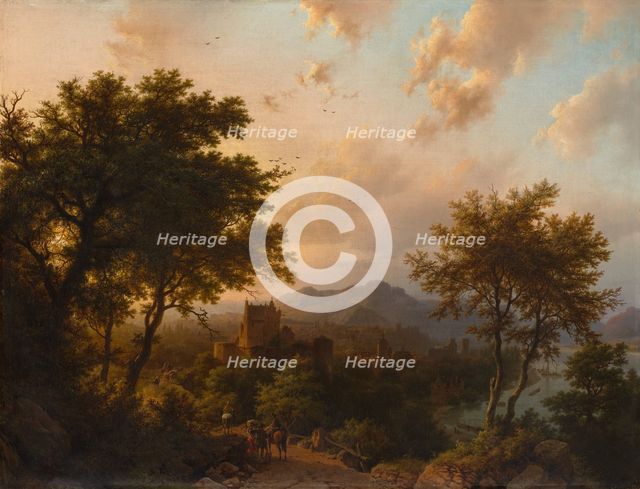 Sunset on the Rhine, 1853. Creator: Barend Cornelis Koekkoek.