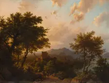 Sunset on the Rhine, 1853. Creator: Barend Cornelis Koekkoek