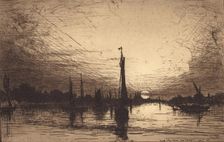 Sunset on the Rhine Near Cologne, 1885. Creator: Lewis Henry Meakin