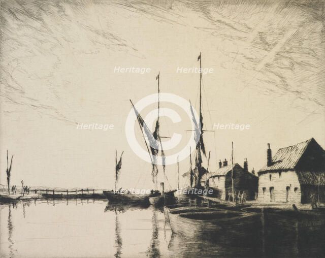 Sunset at Heybridge basin, 1924. Creator: Martin Hardie.