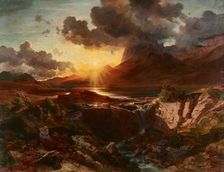 Sunset at the Hintersee in Berchtesgaden, 1858. Creator: Albert Zimmermann