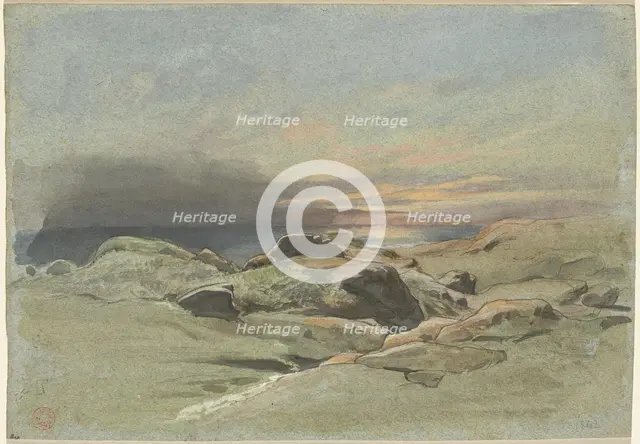 Sunset from a Rocky Coastline, 1842. Creator: Jean Achille Benouville.