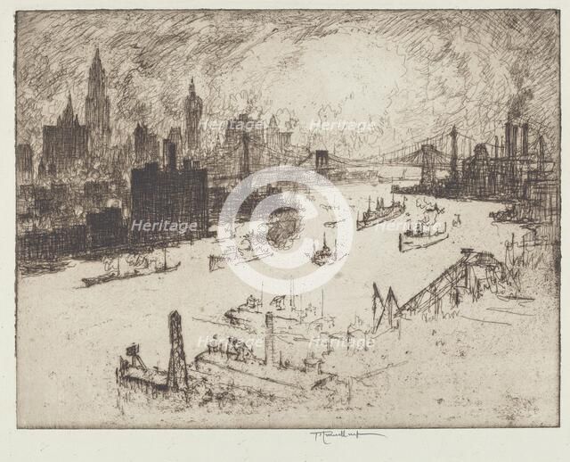 Sunset, from Williamsburg Bridge, 1915. Creator: Joseph Pennell.