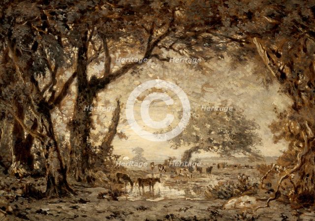 Sunset from the Forest of Fontainebleau, 1848. Creator: Theodore Rousseau.
